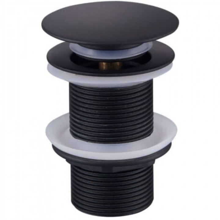 Черен сифон за мивка без преливник, месингов, с механизъм клик-клак, стандартен размер G1 1/4