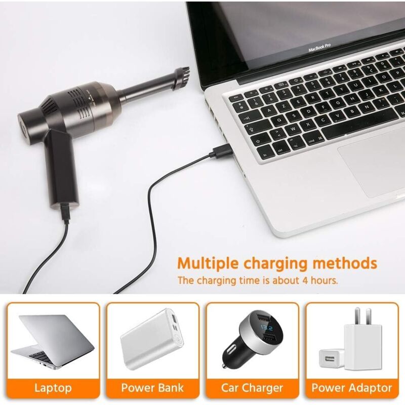 Aspirator mini fara fir, 2000mAh, cu duza de perie si instrument de fante, pentru curatarea computerelor si a masinilor