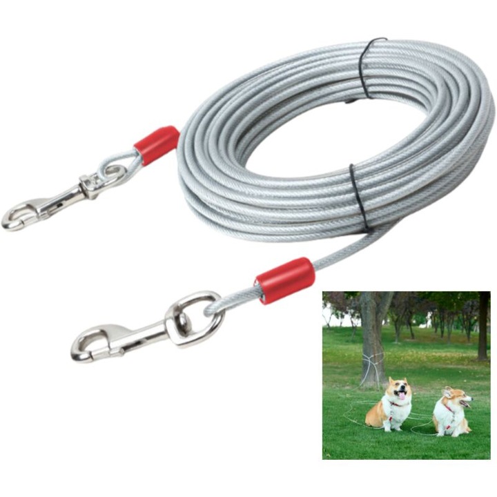Cablu de legat pentru caini, 6m, pentru caini medii si mari pana la 41 kg, rezistent la rugina