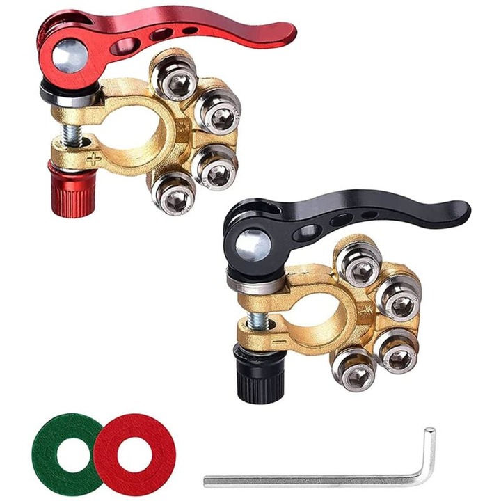 2 darabos elektromos sarukészlet, korrózióálló sárgaréz csatlakozók, gyors csatlakozás imbuszkulccsal, 12V/24V/60V akkumulátorokhoz