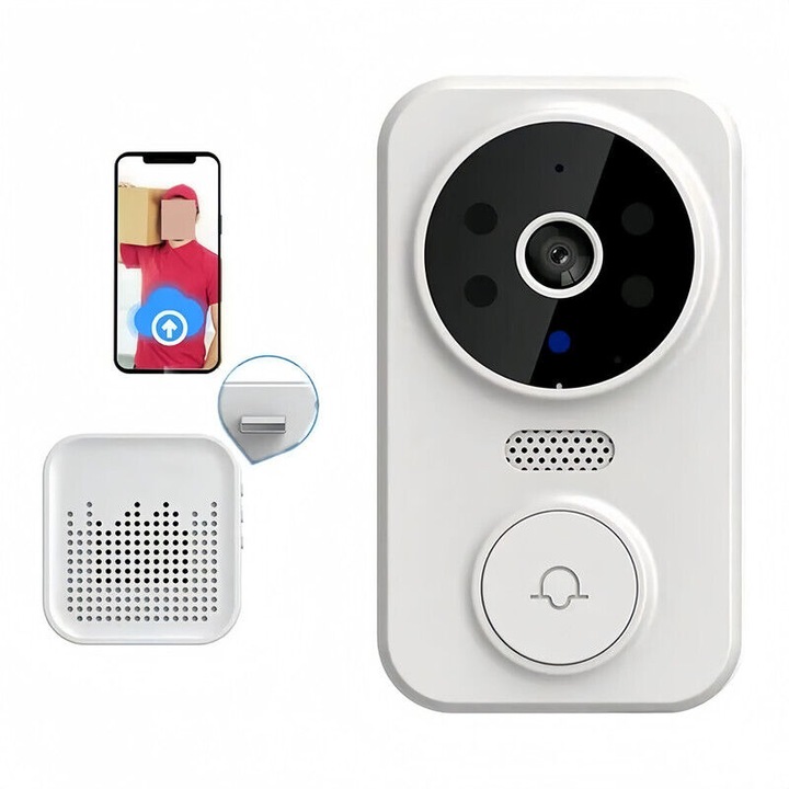 Sonerie video wireless, camera HD, detectie miscare, alarma infrarosu, 2.4G Wi-Fi