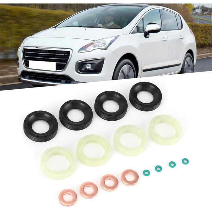 Injektortömítés készlet, 16 darab, Peugeot 206 1.6 HDI-hez, kompatibilis Citroen modellekkel