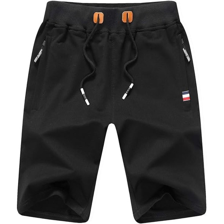 Pantaloni scurti sport barbati – material elastic, talie elastica, buzunare cu fermoar, ideali pentru alergare, drumetii si activitati sportive, Negru, Marimea 2XL