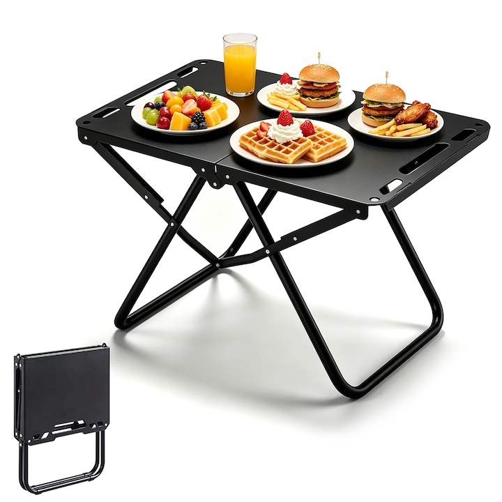 Masa Pliabila Dreptunghiulara Multifunctionala, Ultrixe®, pentru cort, picnic si gradina, pliare rapida in 10 secunde, 58x36x40cm, Geanta de transport, Negru