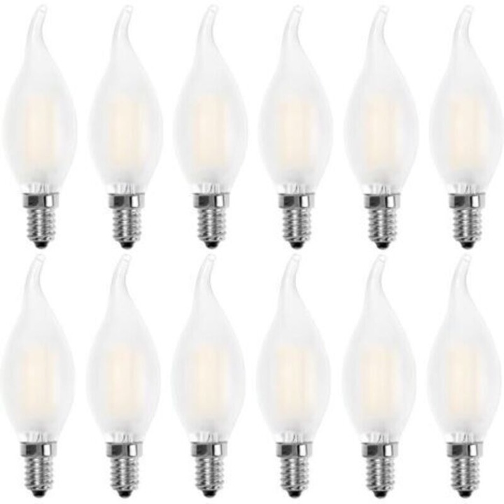 Bec LED E14, 4W, 400lm, alb cald 2700K, set de 12 bucati