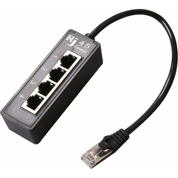 Cablu splitter RJ45 Ethernet, 1 Masculin la 3 Feminin, cu protectie impotriva interferentelor, 2 mm grosime, cupru placat cu aur