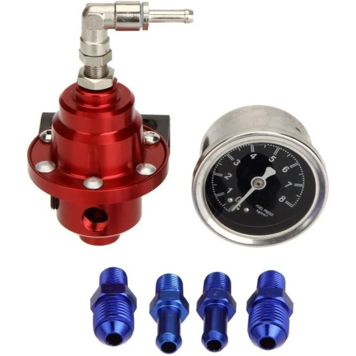 Regulator de presiune combustibil ajustabil, compatibil pana la 450 HP, 2 racorduri de 8 mm, manometru integrat