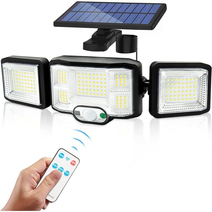 Proiector solar cu senzor de miscare, 192 LED-uri, 1800 lumeni, IP65, unghi de 270, instalare rapida