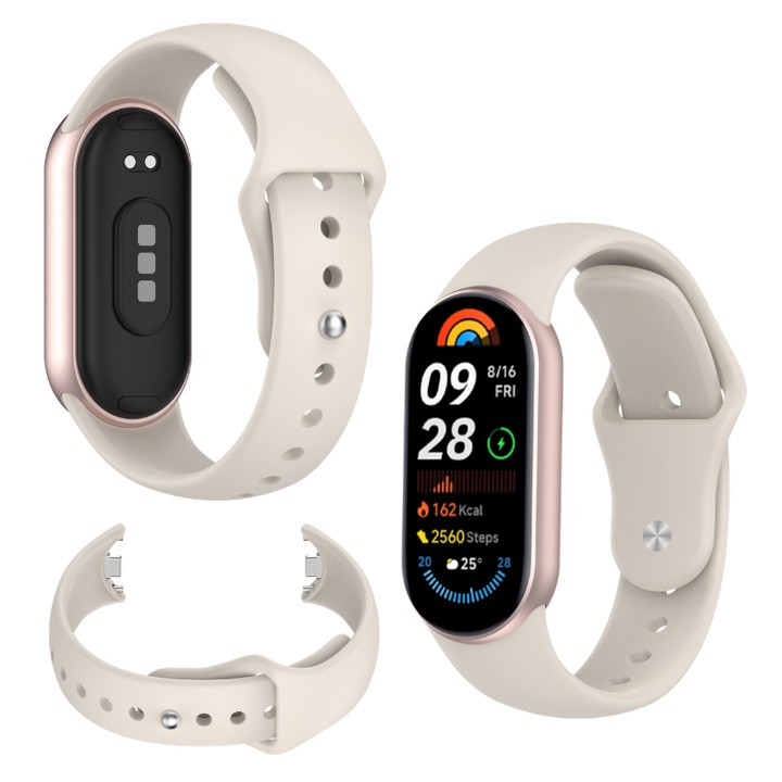 Szilikon szíj Xiaomi Mi Band 8/9/10-hez, bézs, 210x18mm, különböző színű készlet