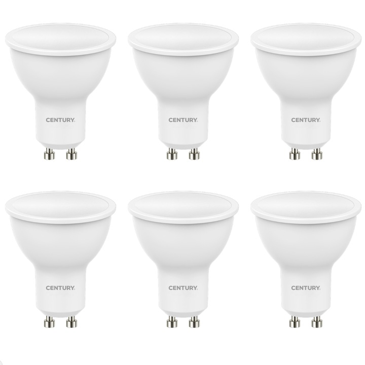 Bec Led 9W (80W ) GU10 SET 6 Becuri Lumina Rece 6000K Luminozitate 980Lm Ø50x58mm Century Italia