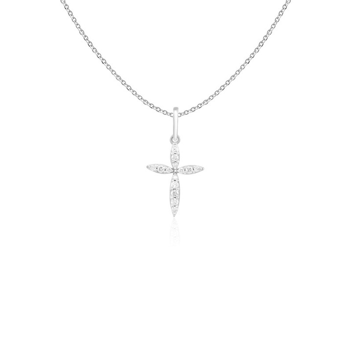 Pandantiv Cruce cu Lant Aur 18k Diamante BLANCO'S, PC05612-W4045, Lungime Ajustabil 40-45