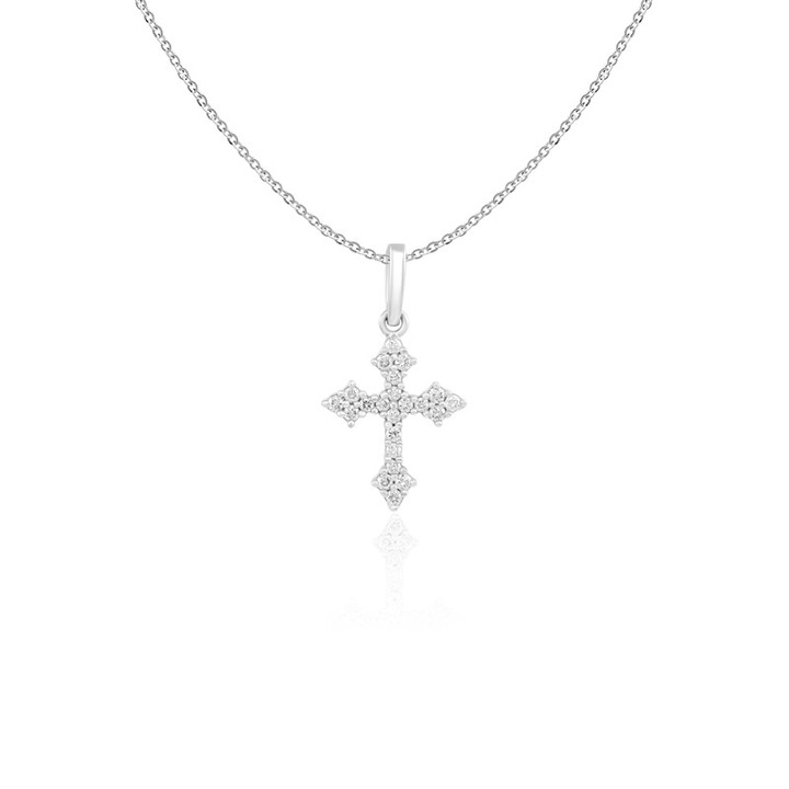 Pandantiv Cruce cu Lant Aur 18k Diamante BLANCO'S, PC05637-W4045, Lungime Ajustabil 40-45