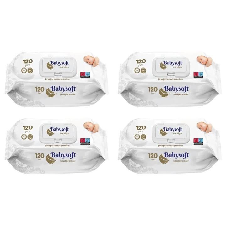 Servetele umede bebelusi, Babysoft, PREMIUM, set 4 x 120 bucati