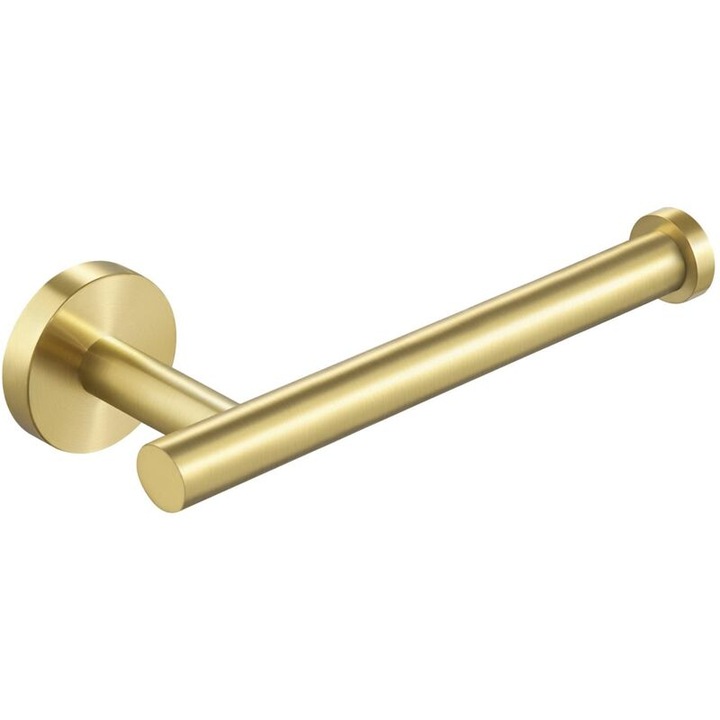Suport de hartie igienica de perete din otel inoxidabil SUS304, finisaj aurie periat, lungime maxima rola 12.5cm, montare usoara