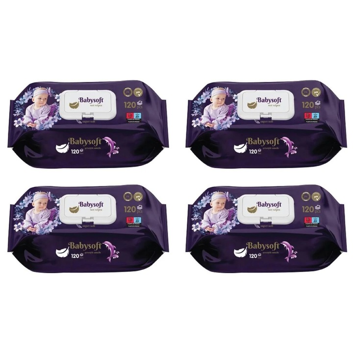 Servetele umede bebelusi, Babysoft, MOV, set 4 x 120 bucati
