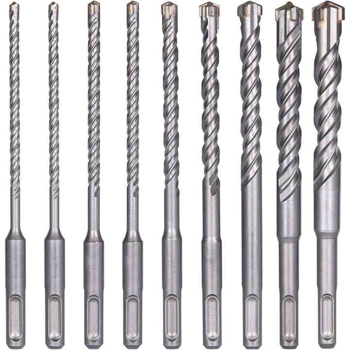 Set de burghie SDS-Plus 9 piese, 5-16mm, 160mm lungime, otel carbura, pentru beton si piatra