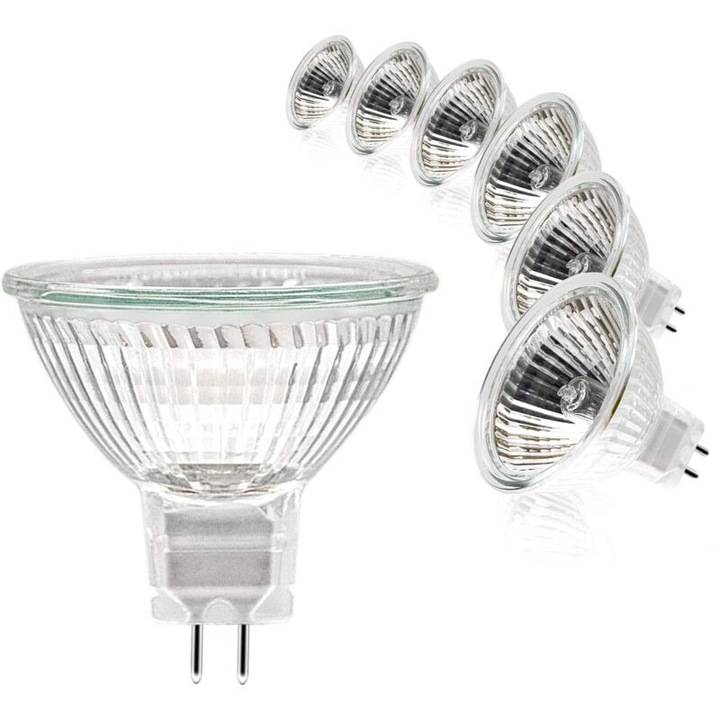 Becuri halogen MR16, 12V 35W, dimabile, 2700K, set de 6, 50x45mm