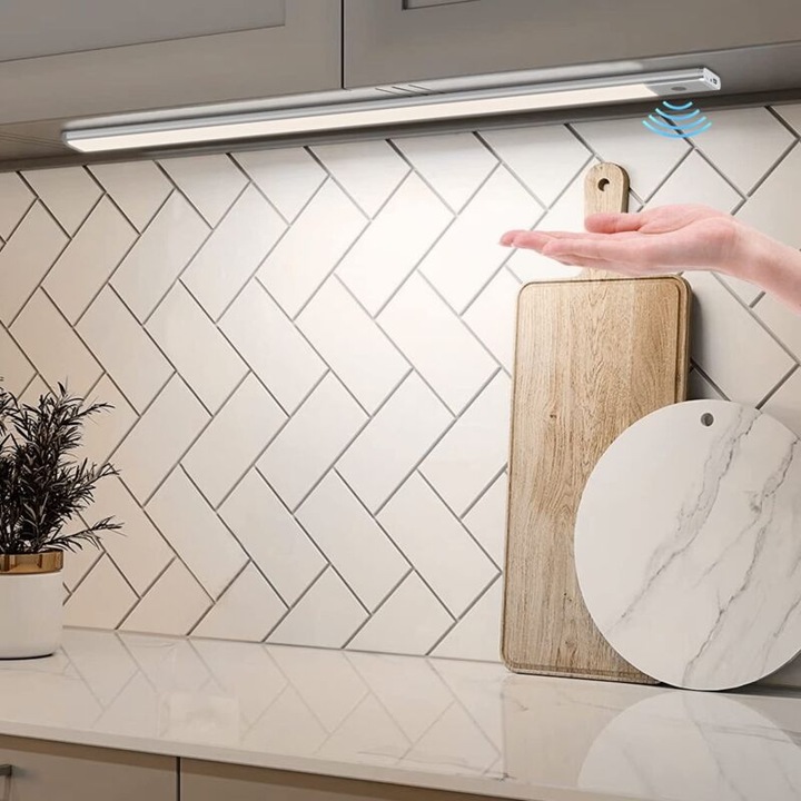 Banda LED 60cm, senzor de miscare, alimentare USB, 3000mAh, lumina ajustabila 3000K/4500K/6000K