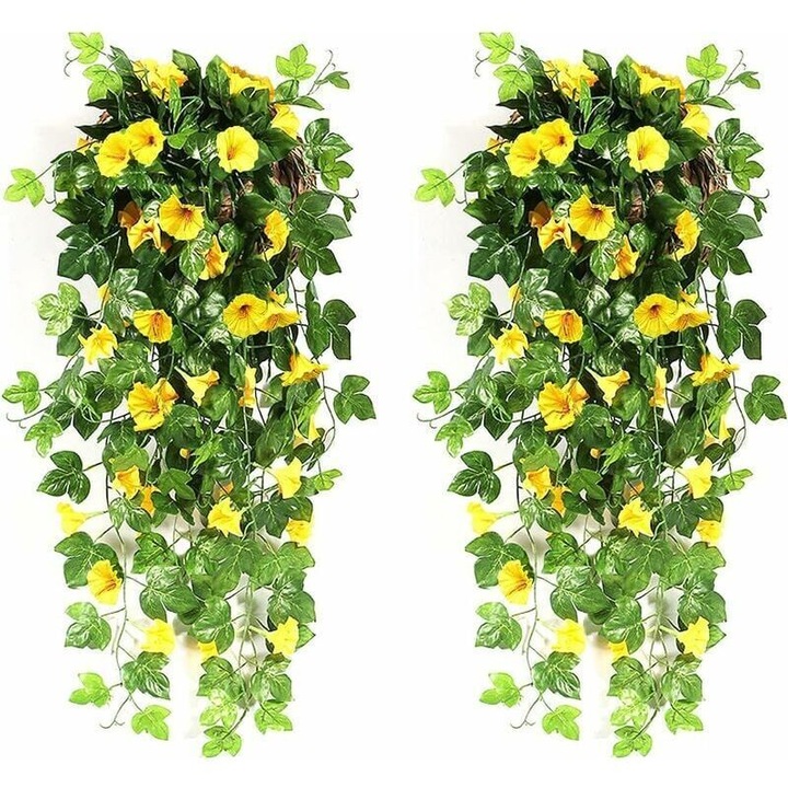 Flori artificiale suspendate, 90cm, galbene, set decorativ pentru interior si exterior