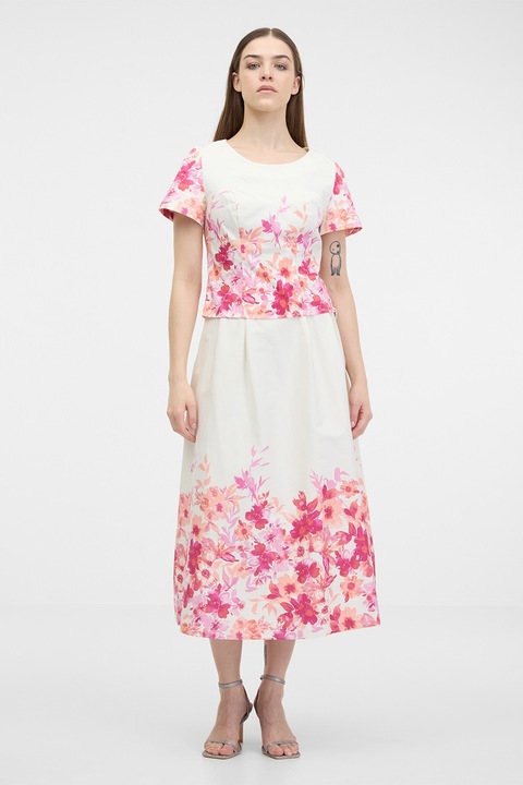 Orsay, Fusta evazata cu model floral, Alb murdar/Roz