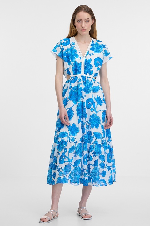 Orsay, Rochie midi cu decupaje, Alb/Albastru royal