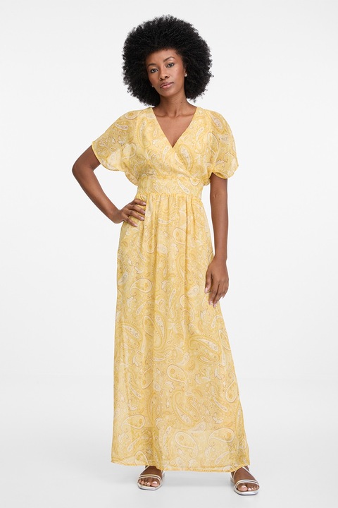 Orsay, Rochie maxi cu imprimeu paisley, Alb/Galben