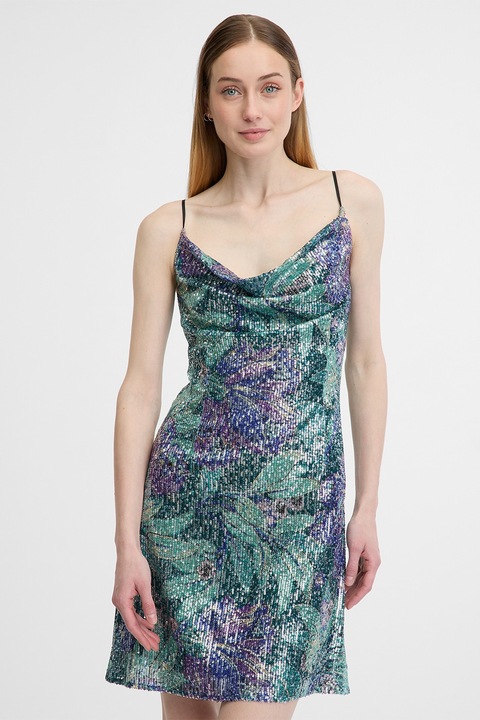 Orsay, Rochie cu paiete si bretele subtiri, Verde/Bleumarin