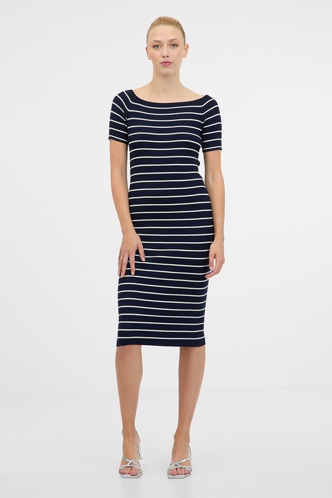 Orsay, Rochie cambrata in dungi, Alb optic/Bleumarin