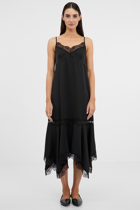 Orsay, Rochie midi asimetrica cu garnitura dedantela, Negru