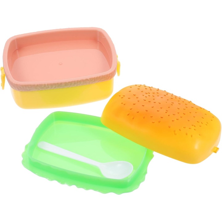 Réteges ételhordó, hamburger design, nagy kapacitás, szivárgásmentes, többszínű