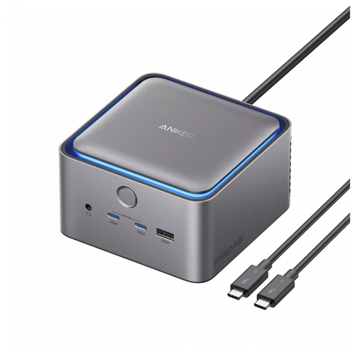 Statie Docking Anker Prime TB5 14-in-1, Thunderbolt 5 Dock, Trnsfer de date de 120Gbps, 140W, Pana la 8K pentru Laptopuri TBT 5/4, Gri