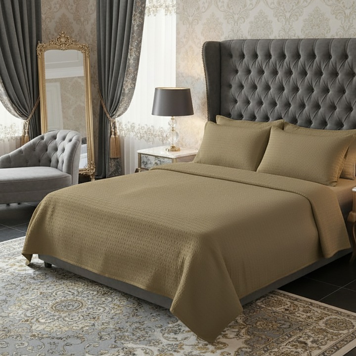 Krepp ágynemű 100% pamut UNI, lepedő 160x240 cm, paplan 140x210 cm, párnahuzat 50x70 cm, SÖTÉT BÉZS, Ralex Pucioasa