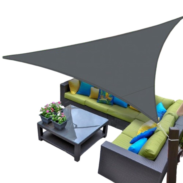 Prelata triunghiulara impermeabila AXT SHADE, 3x3x3 m, protectie UV pentru terasa sau gradina, culoare gri