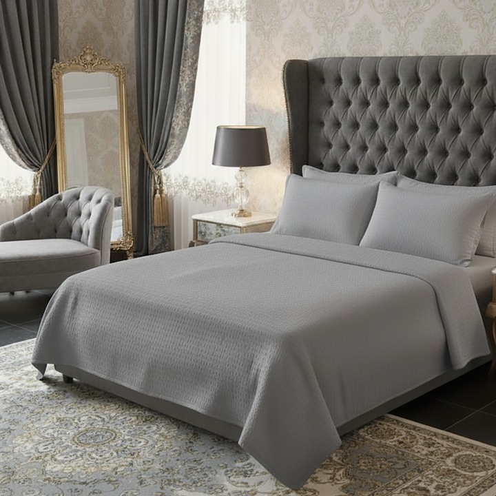 Krepp ágynemű garnitúra, 100% pamut, egyszínű, lepedő 200x230 cm, paplanhuzat 180x215 cm, 2 párnahuzat 50x70 cm, SZÜRKE, Ralex Pucioasa