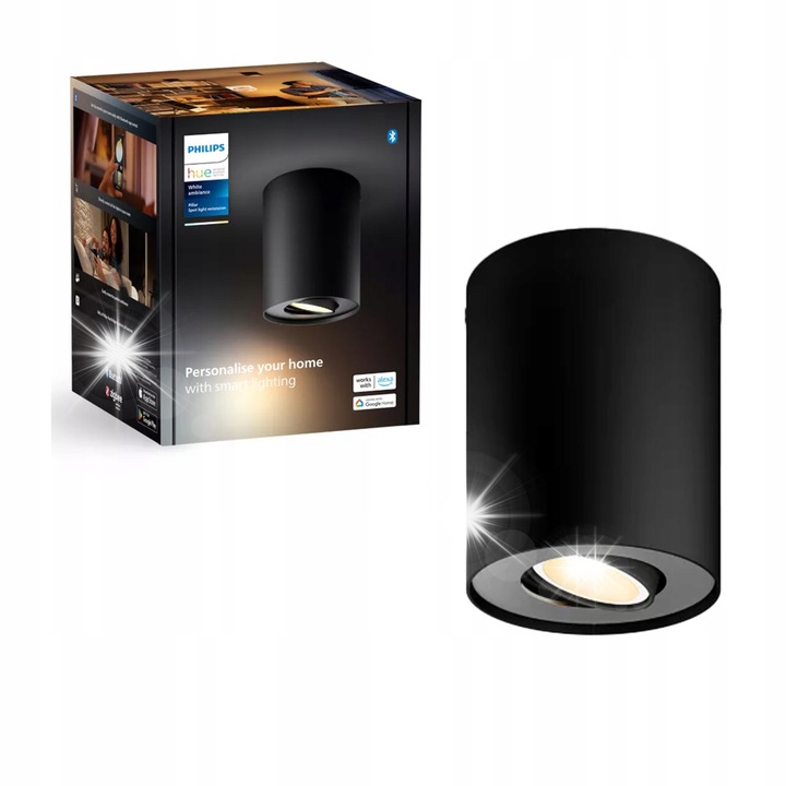 Spot LED Philips Hue Pillar 4.2W CCT, fekete, 17x14cm
