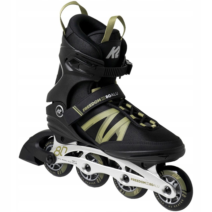 Role K2 Freedom III 80 Alu, 4 kerék 80mm, levehető, 43.5-ös méret, fekete/zöld