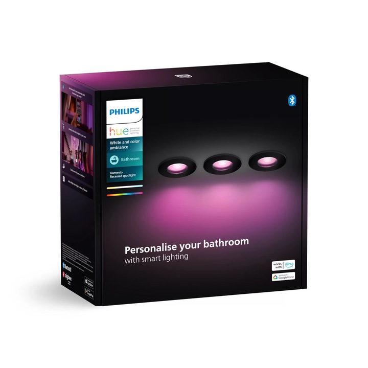 Philips Hue Xamento LED spotlámpa 3x4.2W RGB, fekete, IP44