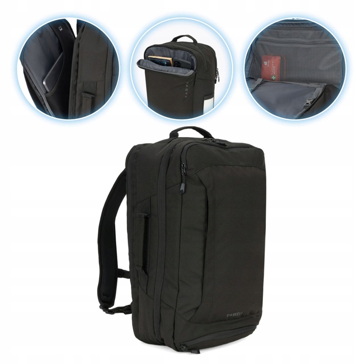 Rucsac turistic Kadva, 28l, negru, compartiment pentru laptop 50x30x20cm