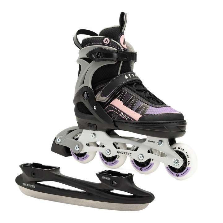 Role reglabile ATTABO Bladeroll, 38-41, negru/violet, 4 roti, sistem de prindere sigur