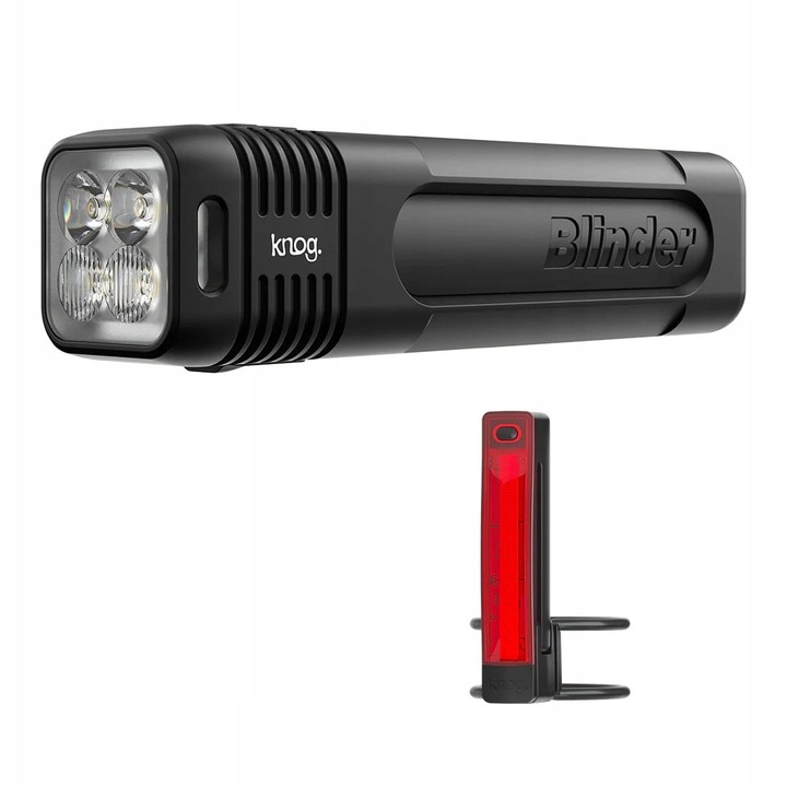 Комплект светлини за велосипед Knog Blinder Pro 600lm + Plus 20lm, 600 лумена, 80м, 100% водоустойчиви, USB-C, размери 110x27x27мм, 14x66x18мм