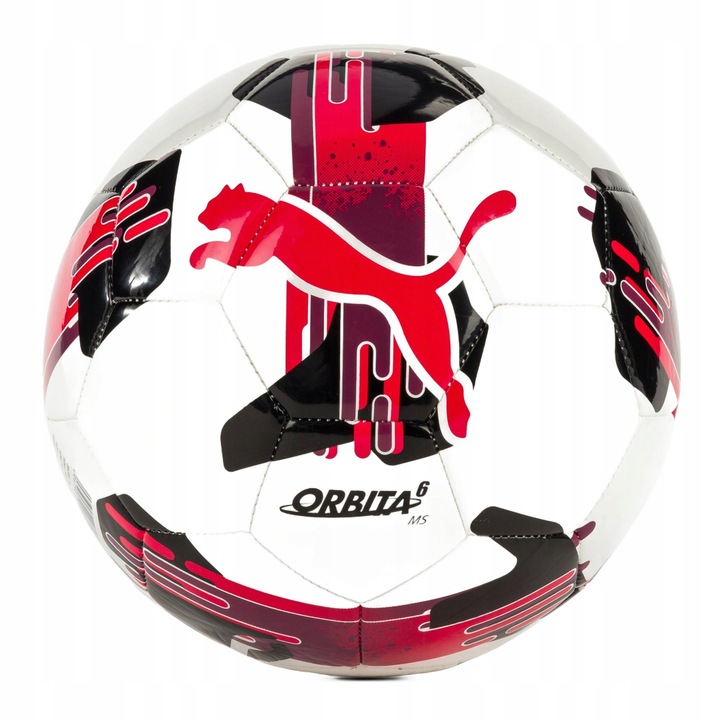 PUMA Orbita 6 MS futball labda, fehér/piros, 32 panel, 3-as méret