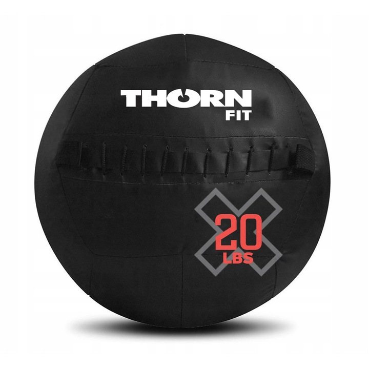 Minge fitness THORN+fit Wall Ball 20lbs, 9,07 kg, neagra, versiune imbunatatita