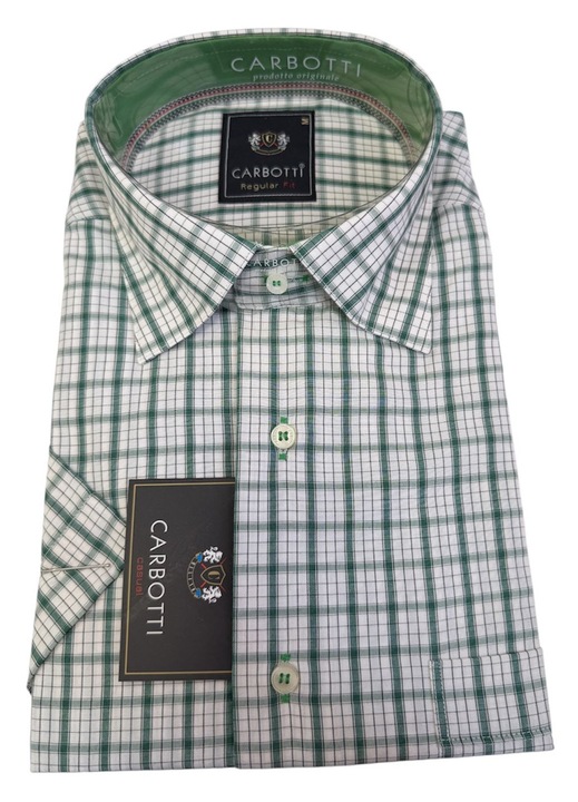 Férfi ing, zöld kockás, rövid ujjú, pamut-poliészter, M méret