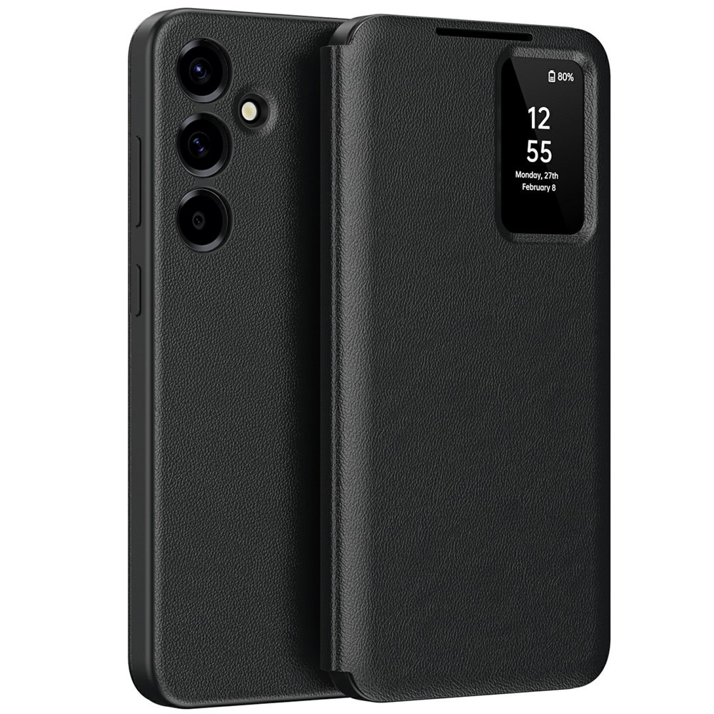 Husa pentru Samsung Galaxy A57 5G Smart Window View Tip Carte – Design Premium, Vizualizare Inteligenta, Protectie 360°, Card Slot, Textura Mata Eleganta - negru