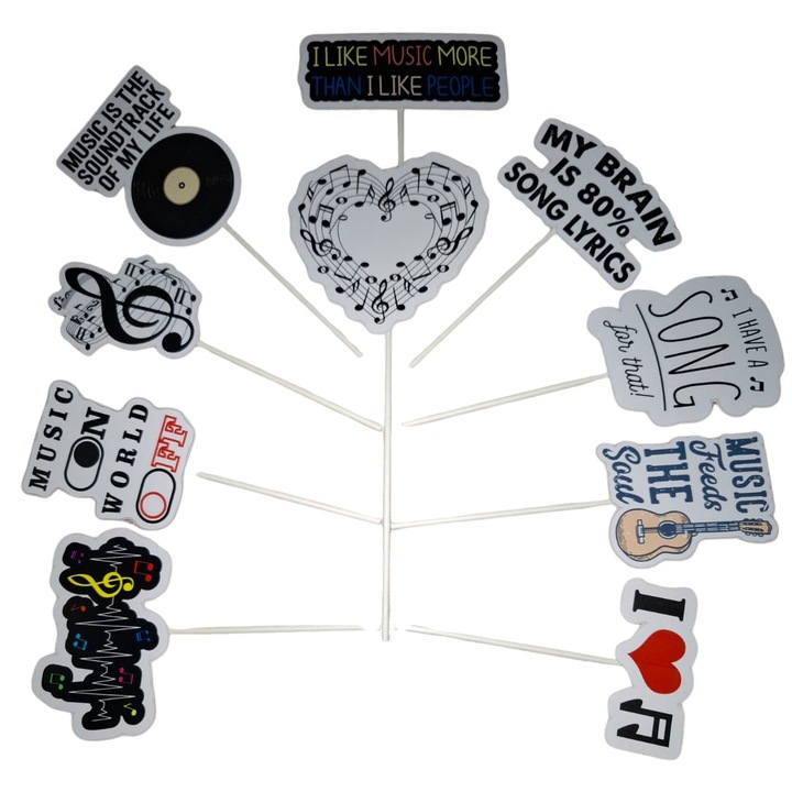 Декорация за торта от картон, тематика музикални ентусиасти, годишнина - 10 броя
