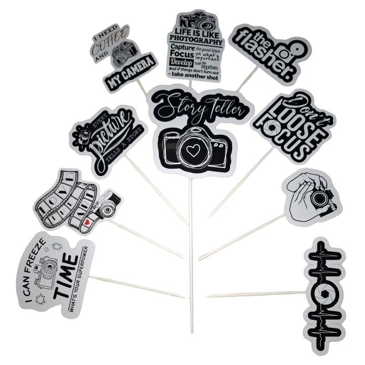 Декорация топер за торта от картон, тема любители на фотографията, годишнина - 10 броя