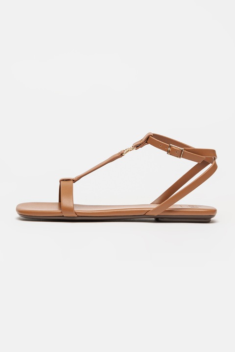 ARMANI EXCHANGE, Sandale de piele ecologica cu bareta T, Maro Siena