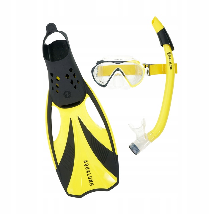 Set snorkeling Aqualung, masca, tub, pletvi, negru, L