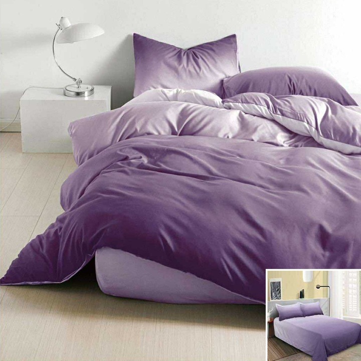 Lenjerie de pat, 2 persoane, bumbac satinat, 4 piese, cu imprimeu, LSN4655