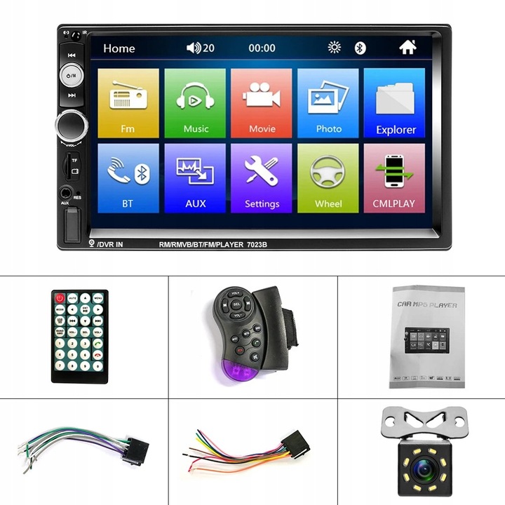Radio auto 2 DIN 7 inch Bluetooth, USB, FM/UKF, suport micro SD, camera de marsarier inclusa